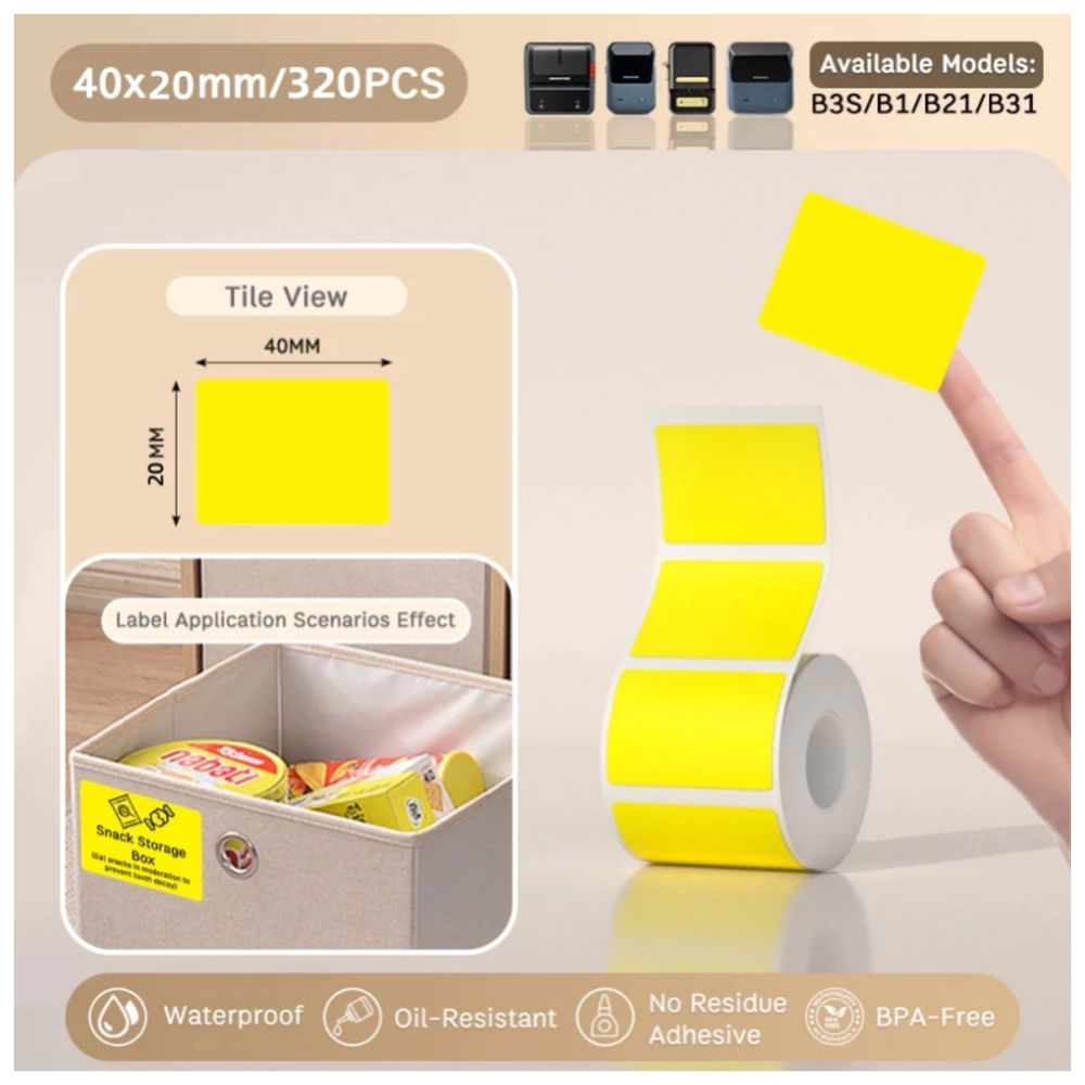 Yellow Labels - 40x20mm (320 pcs, Standard) - B Series