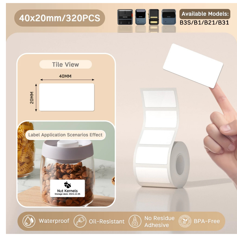 White Labels - 40x20mm (320 pcs, Standard) - B Series