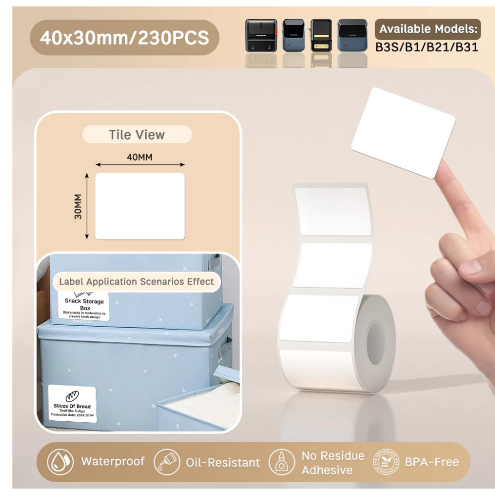 White Labels - 40x30mm (230 pcs, Standard) - B Series