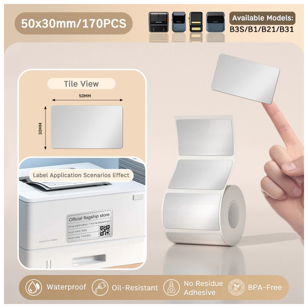 Matte Silver Labels - 50x30mm (230 pcs) - B Series
