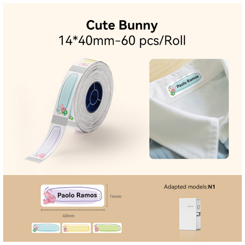 Cute Bunny Iron-On Labels - 14x40mm (60 pcs) - N Series