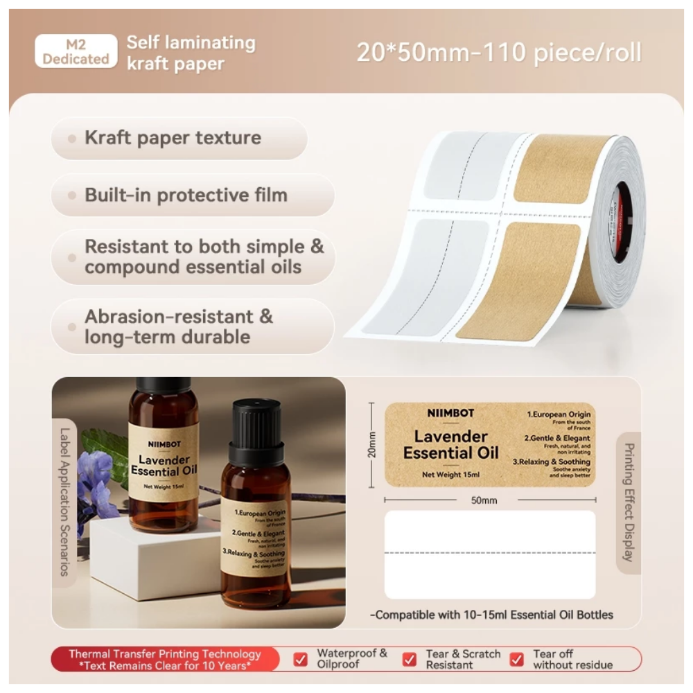 Kraft Self-Laminating Labels - 20x50mm (110 pcs) - M Series