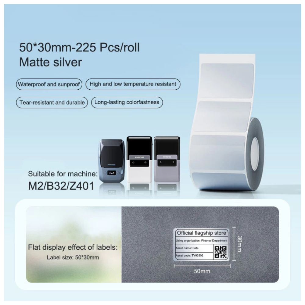 Matte Silver Labels - 50x30mm (225 pcs) - M Series