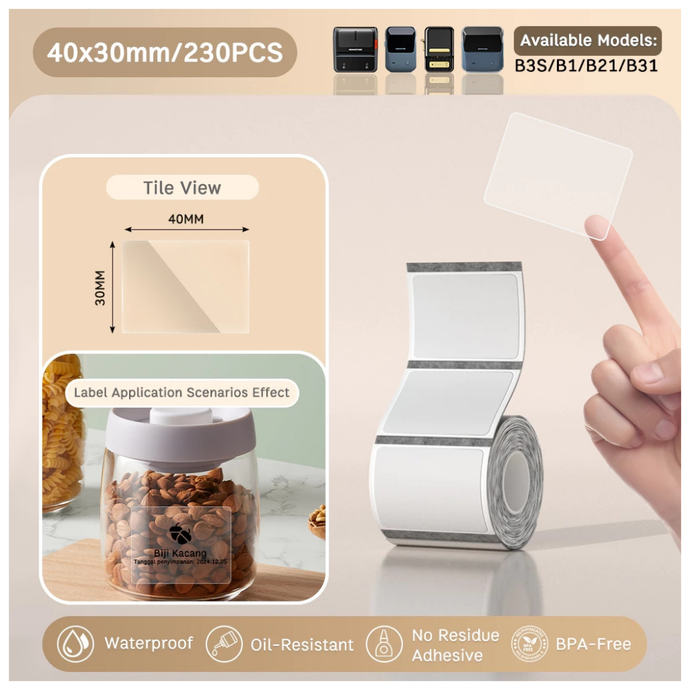 Transparent Labels - 40x30 mm (230 pcs) - B Series