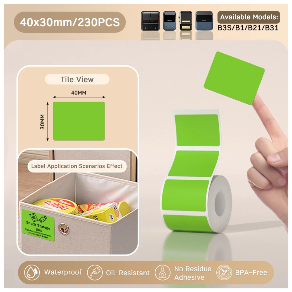Green Labels - 40x30mm (230 pcs, Standard) - B Series