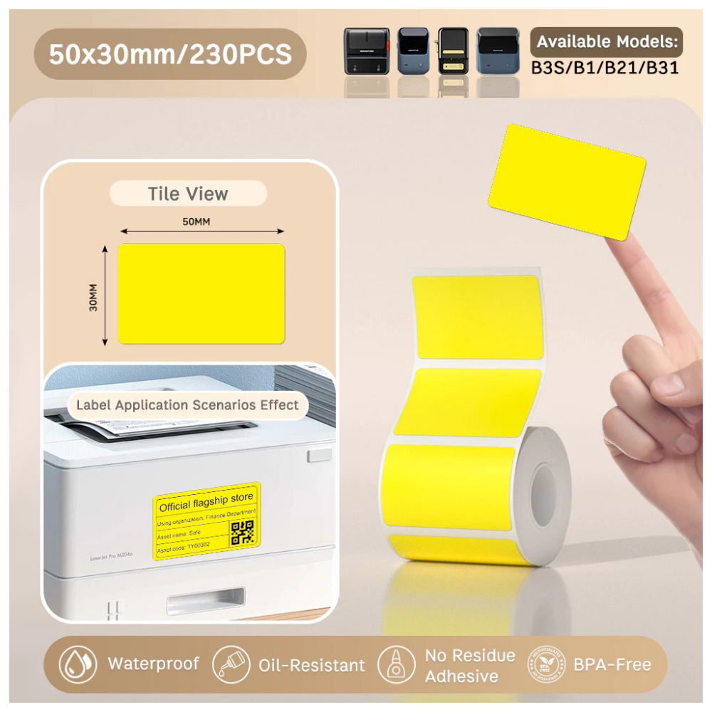 Yellow Labels - 50x30mm (230 pcs, Standard) - B Series