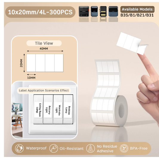 White Labels - 10x20mm (1200 pcs, 4-Column) - B Series