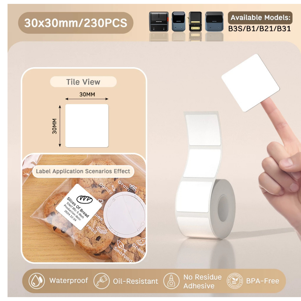 White Square Labels - 30x30mm (230 pcs, Standard) - B Series