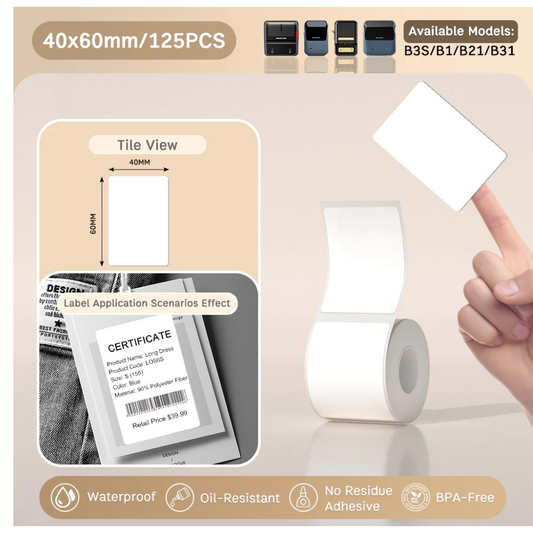 White Labels - 40x60mm (125 pcs, Standard) - B Series