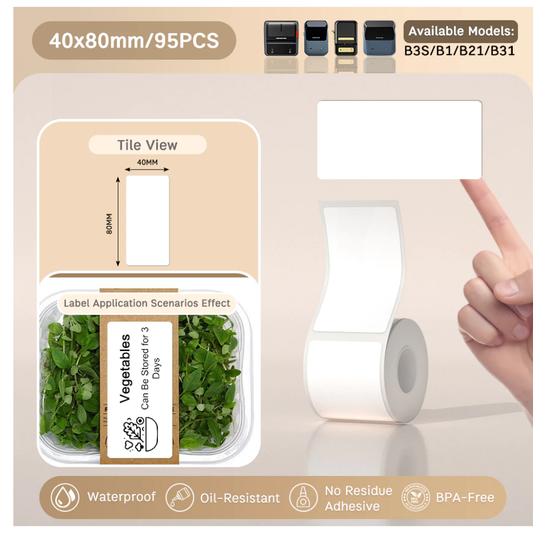 White Labels - 40x80mm (95 pcs, Standard) - B Series