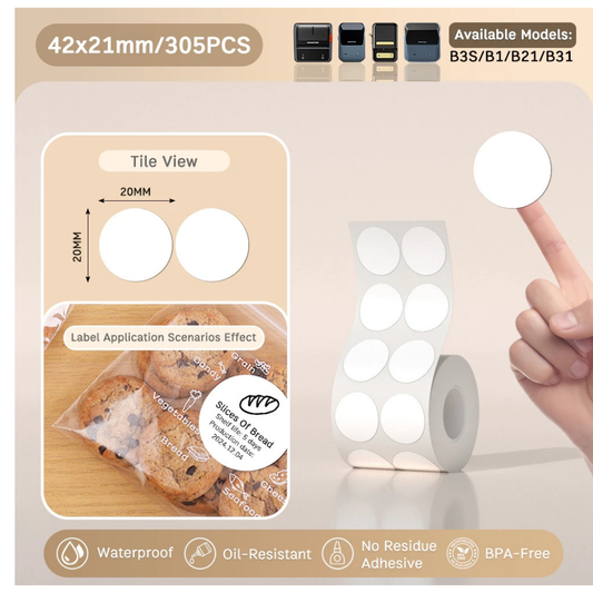White Round Labels - 42x21mm (305 pcs, Standard) - B Series
