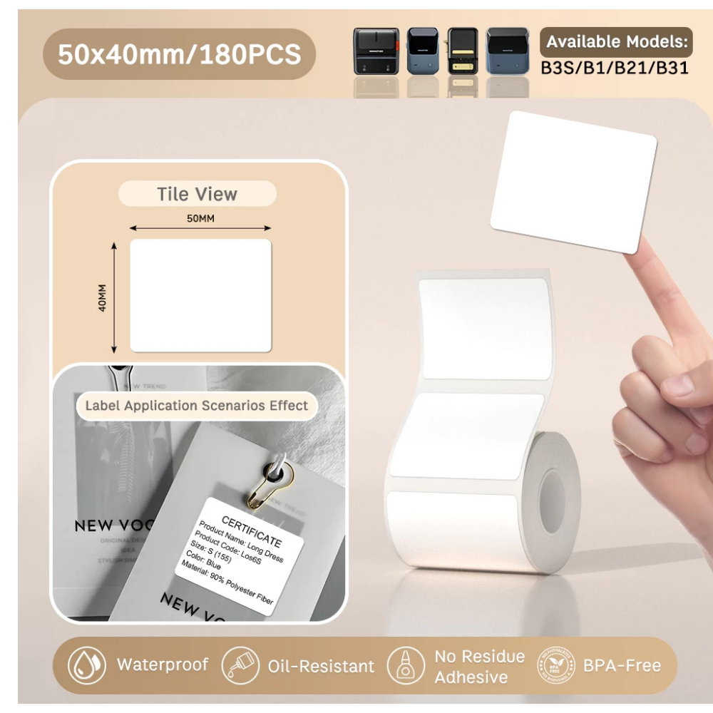 White Labels - 50x40mm (180 pcs, Standard) - B Series