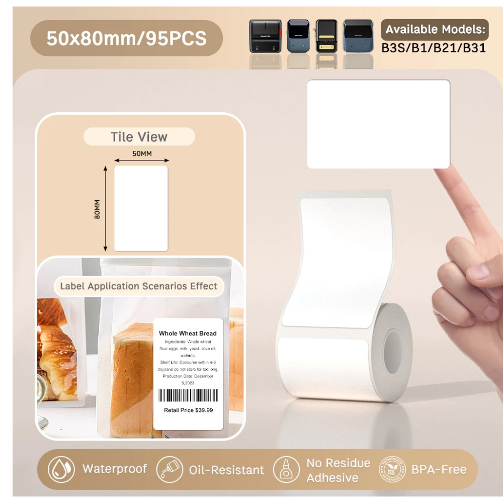 White Labels - 50x80mm (95 pcs, Standard) - B Series