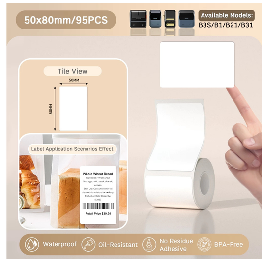 White Labels - 50x80mm (95 pcs, Standard) - B Series