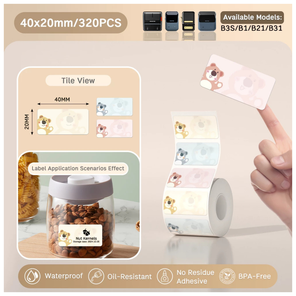 Hi-Hi Bear Labels - 40x20mm (320 pcs) - B Series