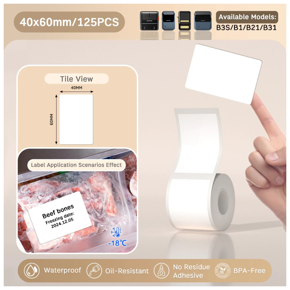 White Freezer Labels - 40x60mm (125 pcs) - B Series