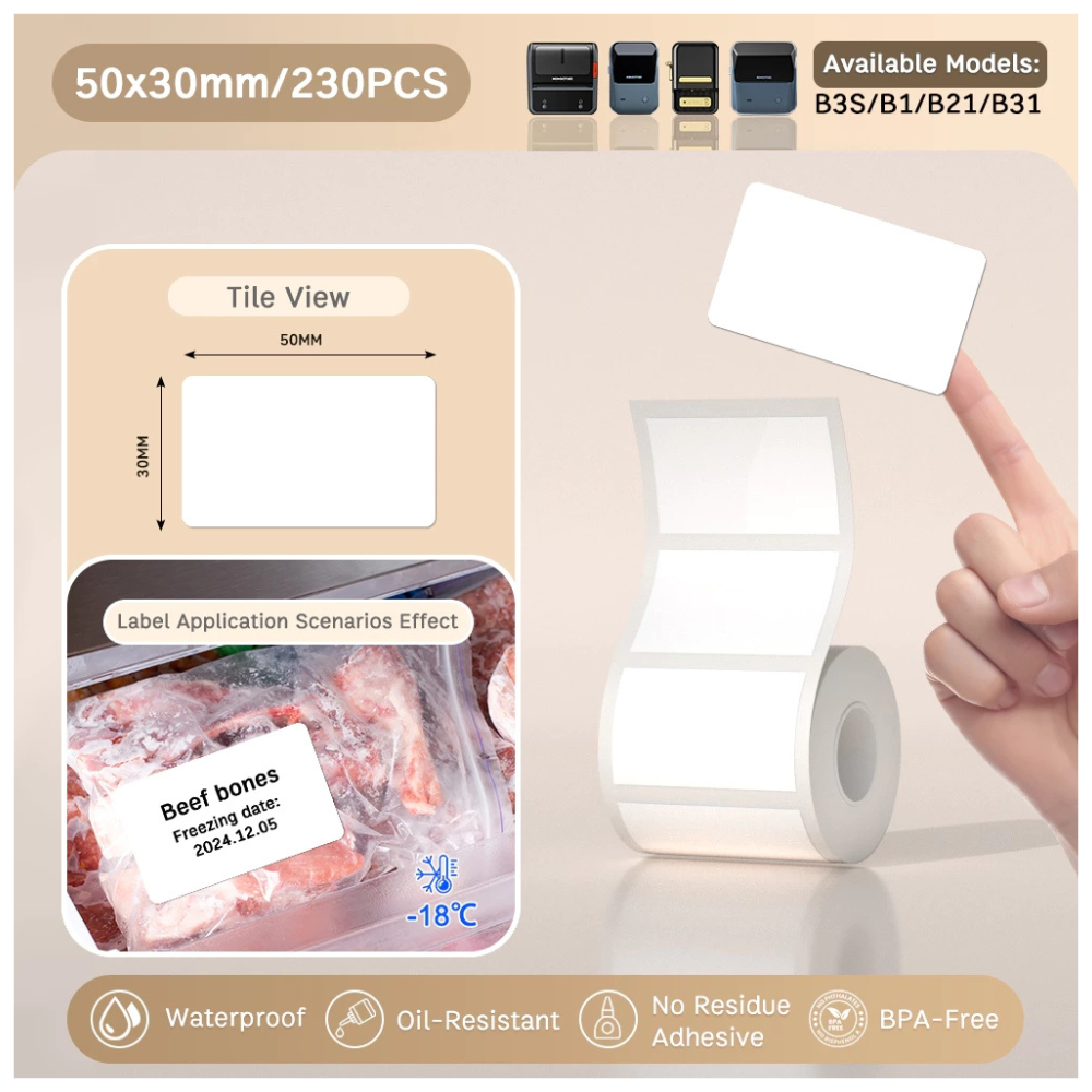 White Freezer Labels - 50x30mm (230 pcs) - B Series