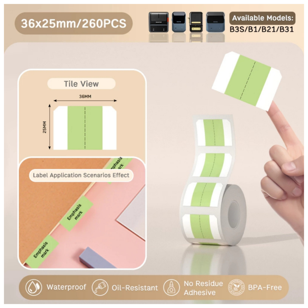 Fresh Green Index Labels - 36x25mm (260 pcs) - B Series