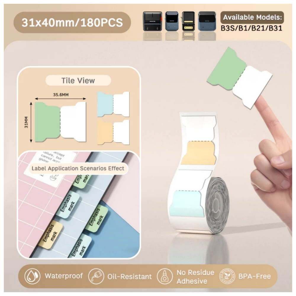 Rounded Tab Index Labels - 31x40mm (180 pcs) - B Series
