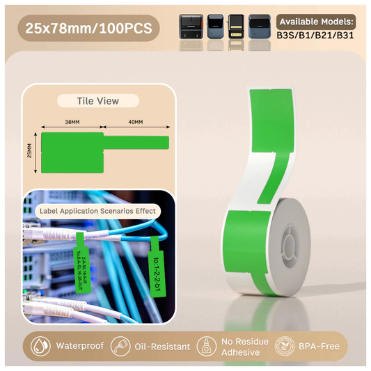 Green Wrap-Around Cable Labels - 25x38+40mm (100 pcs) - B Series