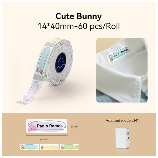 Cute Bunny Iron-On Labels - 14x40mm (60 pcs) - N Series