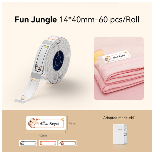 Fun Jungle Iron-On Labels - 14x40mm (60 pcs) - N Series