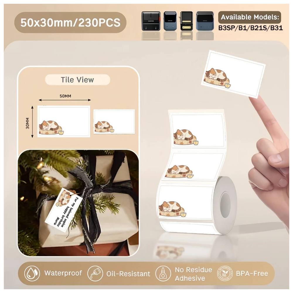 Sleeping Cat Labels - 50x30mm (230 pcs) - B Series