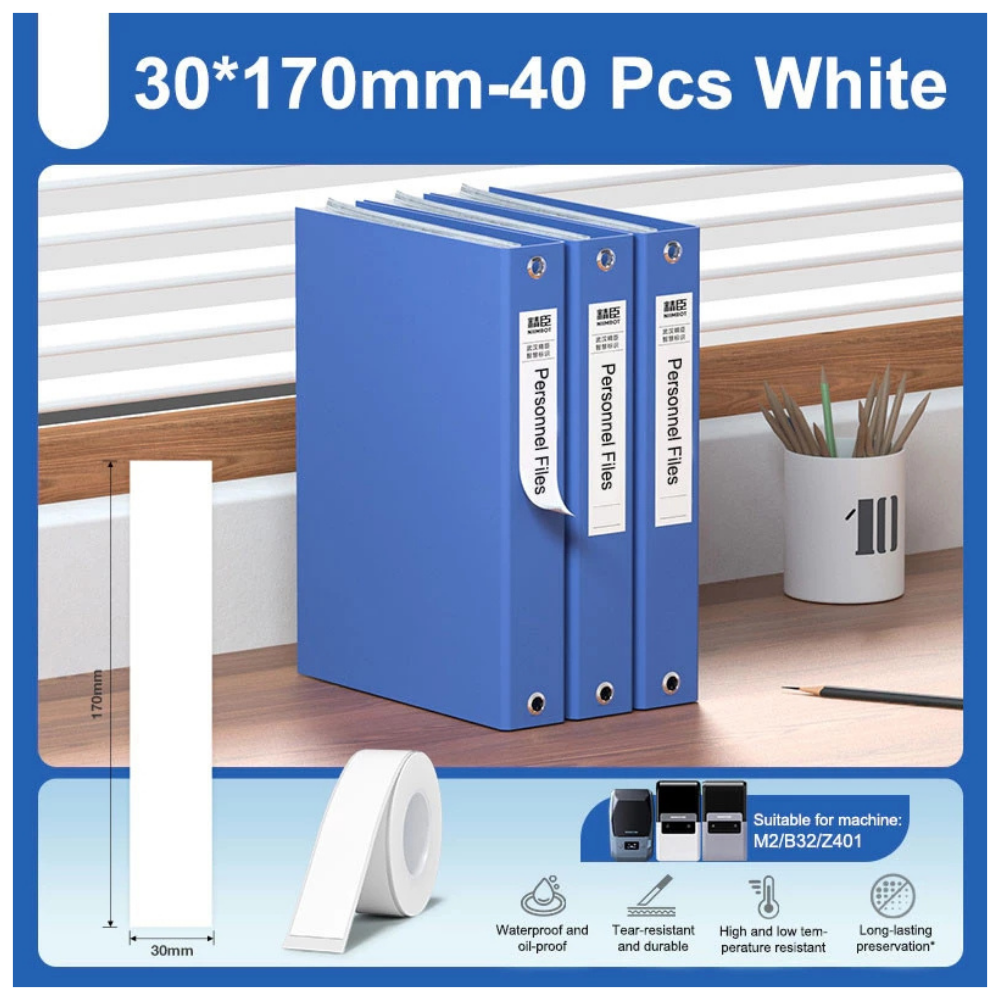 White Long Folder Labels - 30x170mm (40 pcs) - M Series