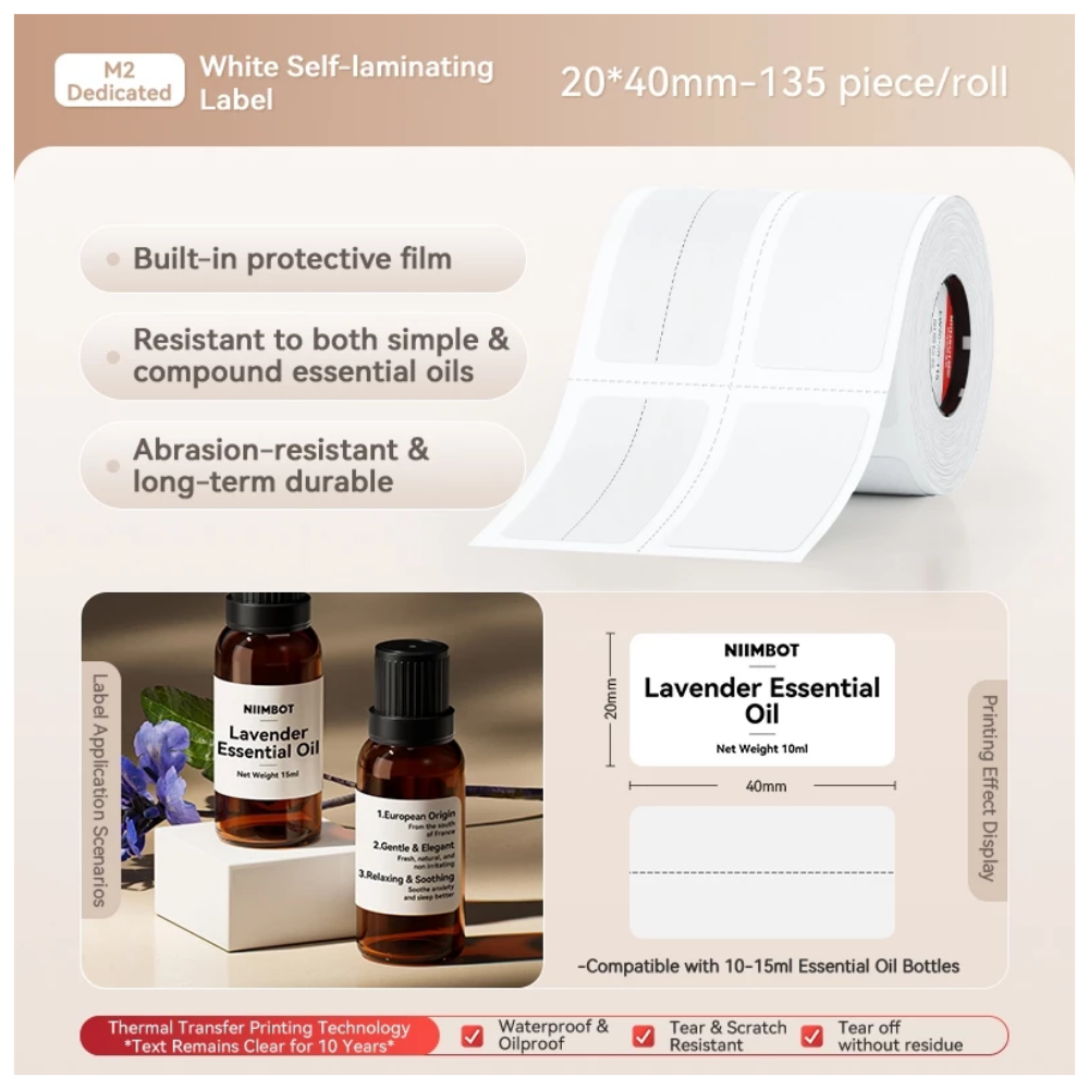 White Self-Laminating Labels - 20x40mm (135 pcs) - M Series
