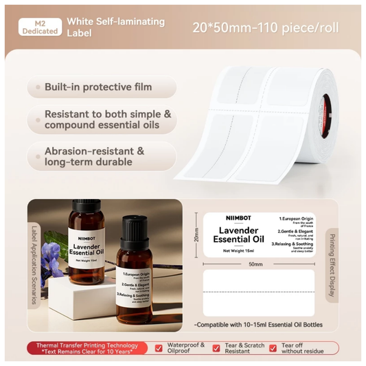 White Self-Laminating Labels - 20x50mm (110 pcs) - M Series