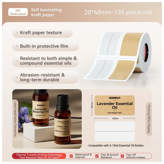 Kraft Self-Laminating Labels - 20x40mm (135 pcs) - M Series