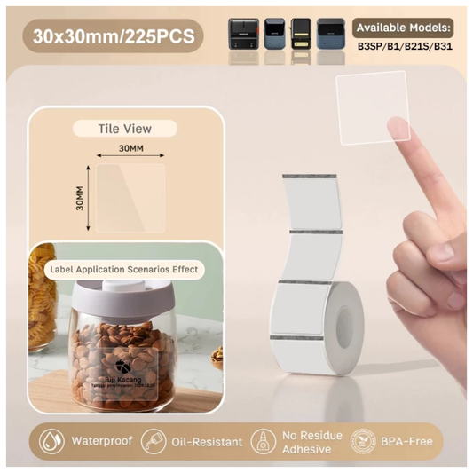 Transparent Square Labels - 30x30 mm (225 pcs) - B Series