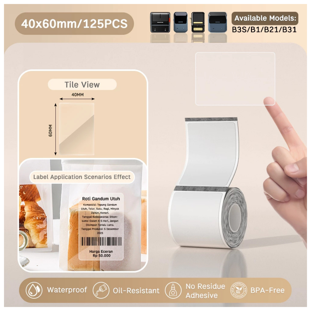 Transparent Labels - 40x60 mm (125 pcs) - B Series