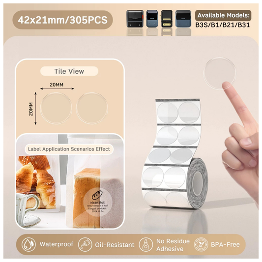 Transparent Round Labels - 42x21 mm (305 pcs, 2-Row) - B Series