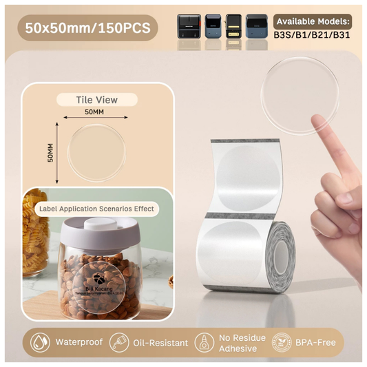 Transparent Round Labels - 50x50 mm (150 pcs) - B Series