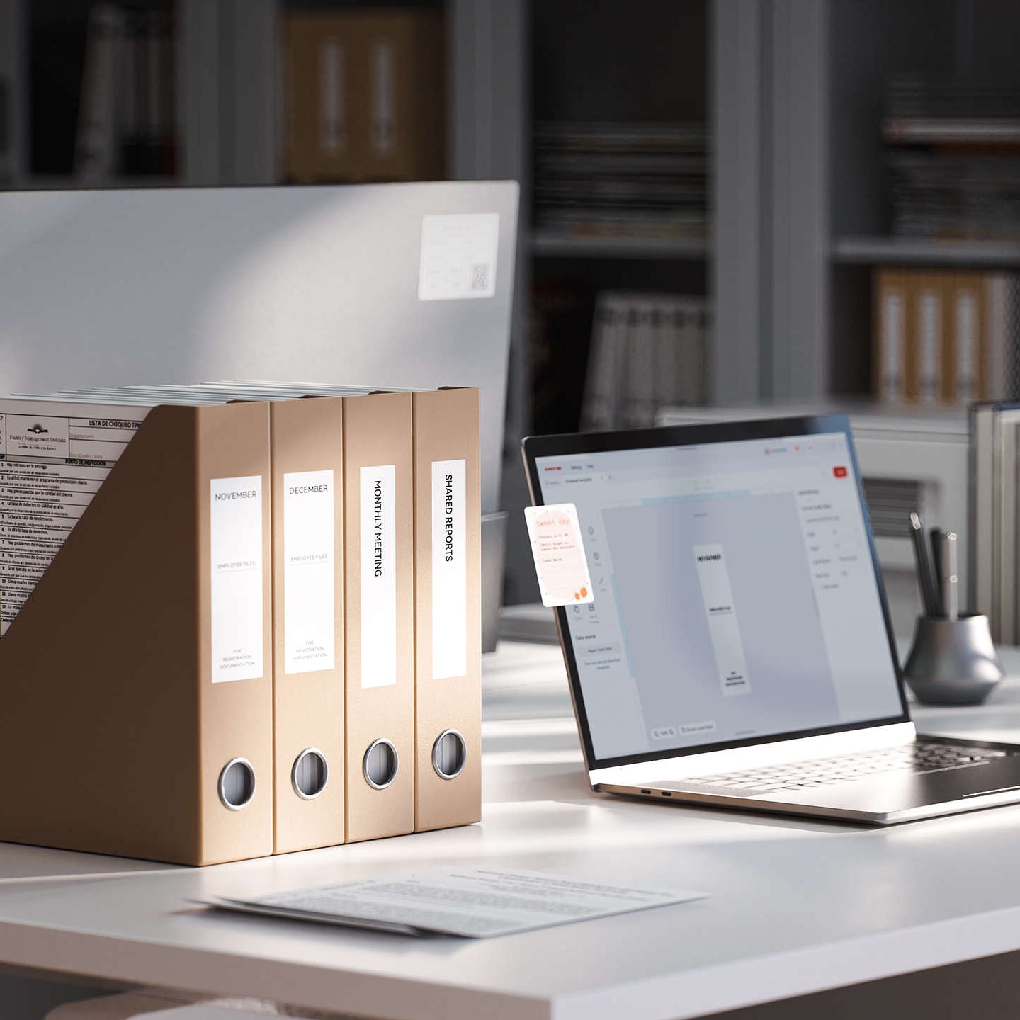 Office Table with Neatly Labeled Items